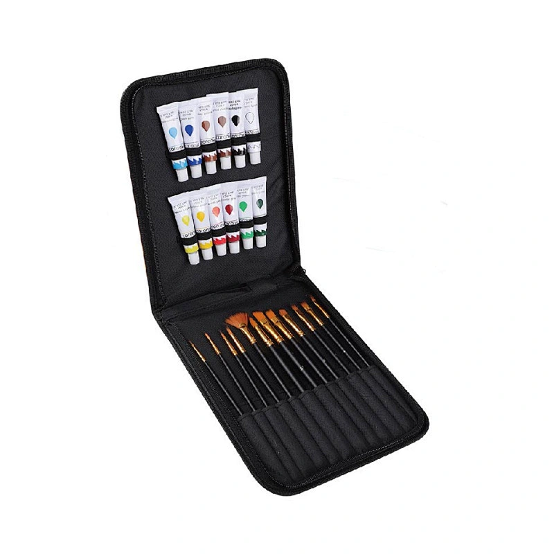 Juego de pinceles de pintura, 12 pinceles de nailon para cabello, con 24 pinturas de color de 0.4 fl oz/tubo y paleta de pintura