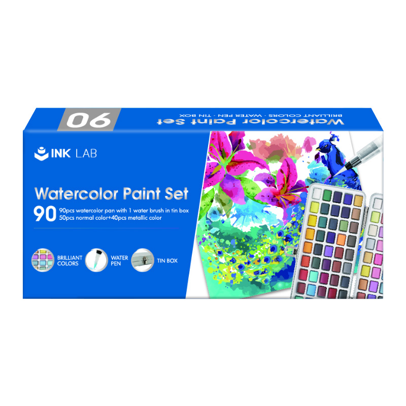 Aquarellfarben-Set, 50 Würfel mit lebendigen Farben, 1 Pinsel, 1 Wasserpinselstift, 1 Palette, Aquarellfarben-Set