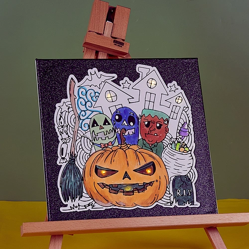 Kanvas Peregangan Pra-Cetak dengan Lampu, Set Seni Lukis, Natal