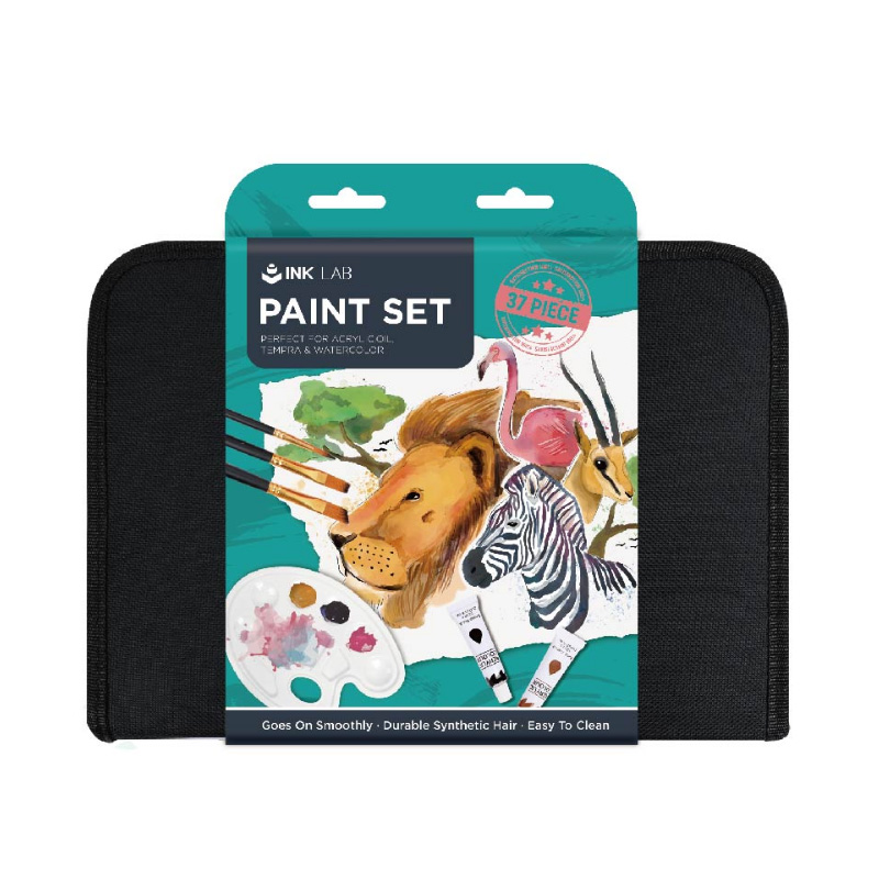 Pinsel-Set, 12-teilig, Nylonhaar-Pinsel, mit 24 Farben à 12 ml/Tube und Farbpalette
