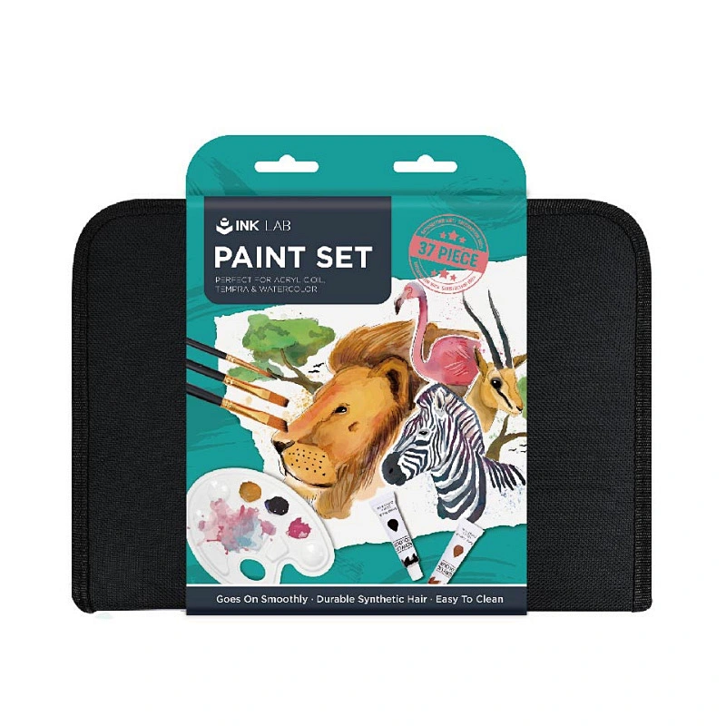 Pinsel-Set, 12-teilig, Nylonhaar-Pinsel, mit 24 Farben à 12 ml/Tube und Farbpalette