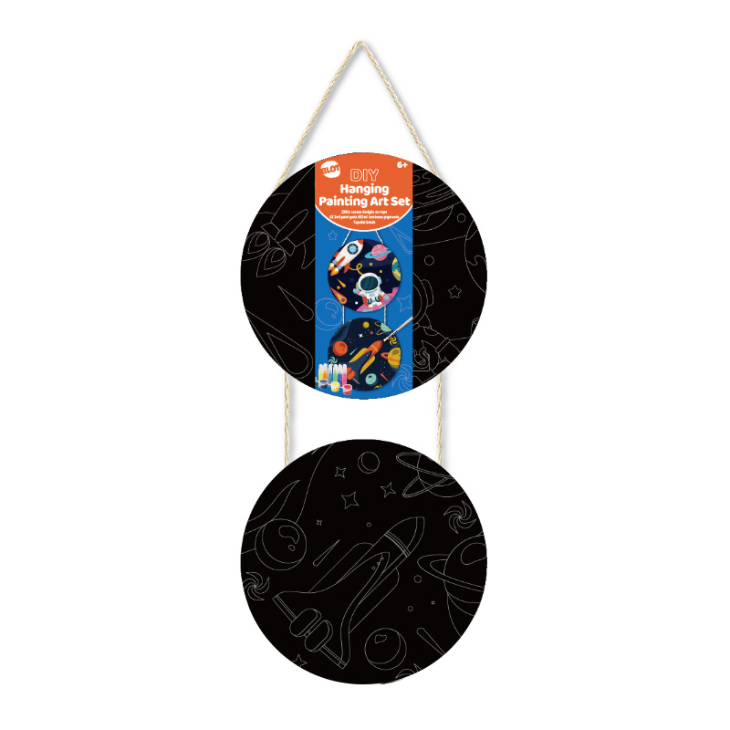 Hanging Canvas Wall Art Set Including Two Designs with Acrylic Paint, Glow in Dark Paint, Space-Themed
