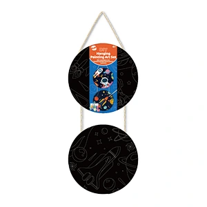 Hanging Canvas Wall Art Set Including Two Designs with Acrylic Paint, Glow in Dark Paint, Space-Themed