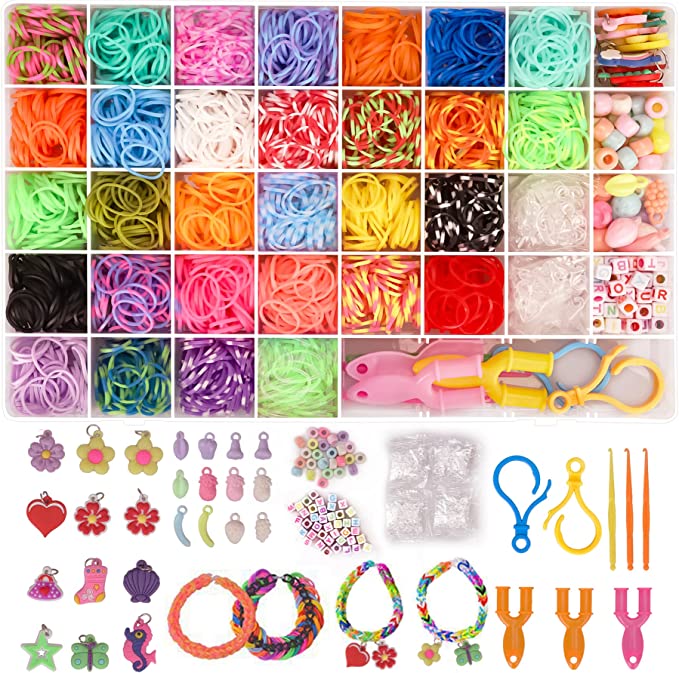 2500+ Loom Bands Kit, 30 Colors Loom Rubber Bands for DIY Refill Bracelet Making Craft Kits, Loom Twist Bands with More Accessories in 40 Grids Storage Case