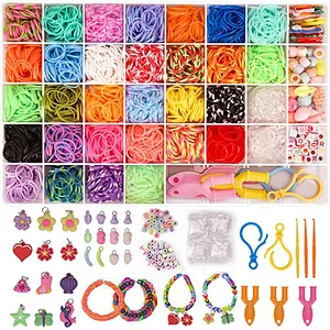 2500+ Loom Bands Kit, 30 Warna Tenun Karet Gelang untuk DIY Isi Ulang Pembuatan Gelang Kit Kerajinan, Loom Twist Bands dengan Aksesori Lebih Banyak dalam Kotak Penyimpanan 40 Grid