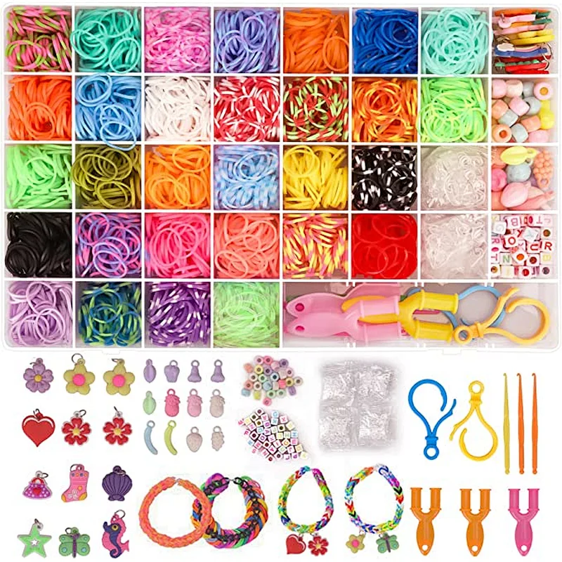 2500+ Loom Bands Kit, 30 Colors Loom Rubber Bands for DIY Refill Bracelet Making Craft Kits, Loom Twist Bands with More Accessories in 40 Grids Storage Case