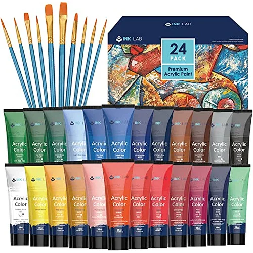 Set Cat Akrilik, 36 Warna Cat Akrilik dalam Tabung Tidak Beracun, 60ml/Tabung, Kaya Pigmen