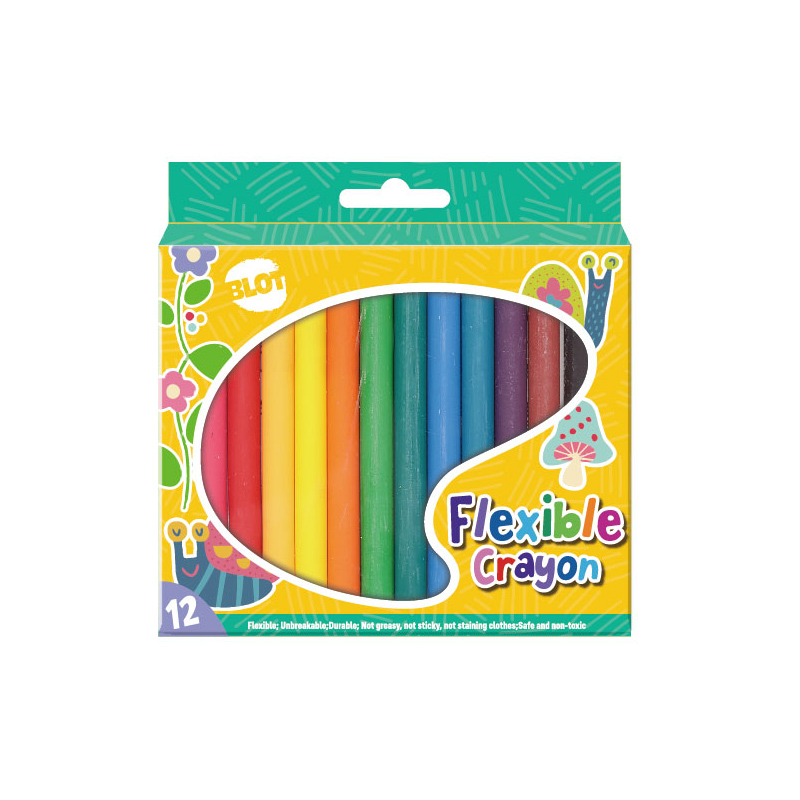 Flexible Crayon Set for Kids, Round Barrel, 12 Colors
