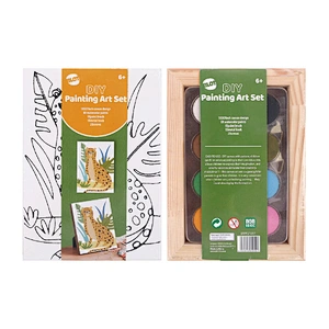 Juego de pinturas y lienzos preimpresos, 6 pinturas, 1 pincel, gato