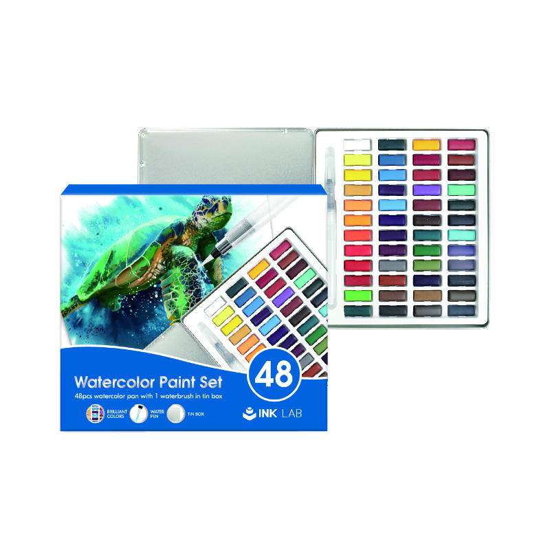 Aquarellfarben-Set, 50 Würfel mit lebendigen Farben, 1 Pinsel, 1 Wasserpinselstift, 1 Palette, Aquarellfarben-Set