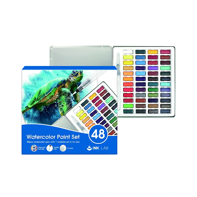 Aquarellfarben-Set, 50 Würfel mit lebendigen Farben, 1 Pinsel, 1 Wasserpinselstift, 1 Palette, Aquarellfarben-Set