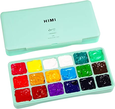 HIMI Gouache-Farbset, 24 lebendige Farben, ungiftige Farben, Jelly-Cup-Design mit Pinsel-Palette, tragbar, reichhaltige Pigmente, 30 ml/Tasse