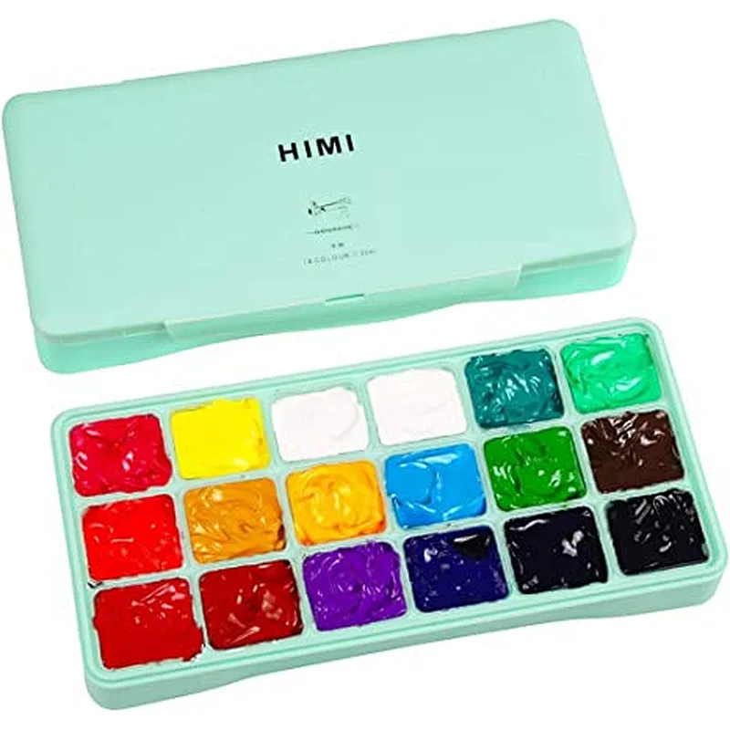 HIMI Gouache-Farbset, 24 lebendige Farben, ungiftige Farben, Jelly-Cup-Design mit Pinsel-Palette, tragbar, reichhaltige Pigmente, 30 ml/Tasse