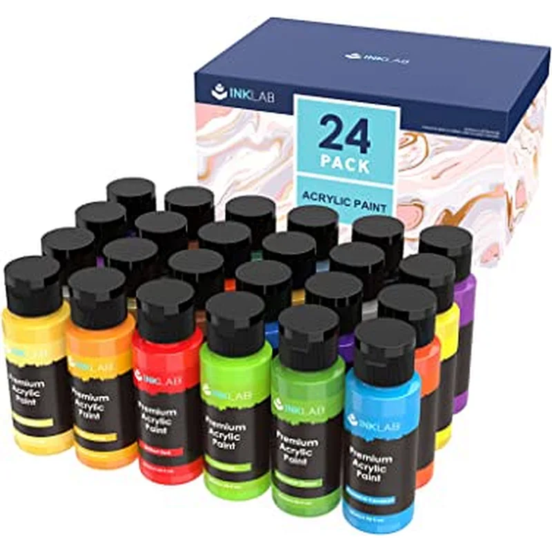 Acrylic Paint Set, 24 Vibrant Colour Non Toxic, 60ml/Tube, Rich Pigment