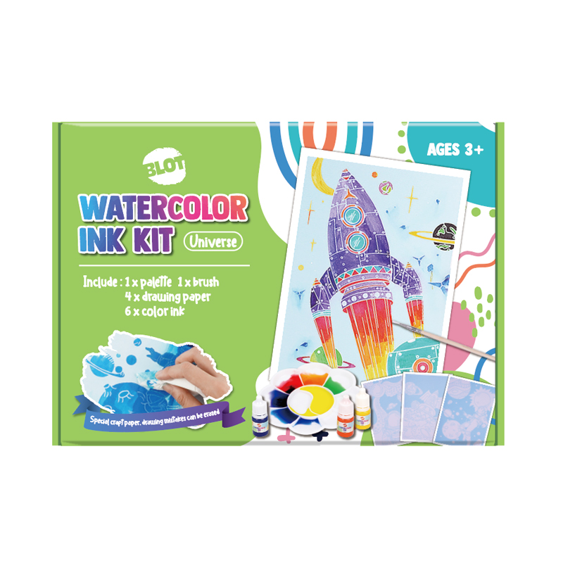 Universe Watercolor Ink Set, Contains 6 Vibrant Colors(5ml), 1 Brushes, 1 Palette, 4 Sheets