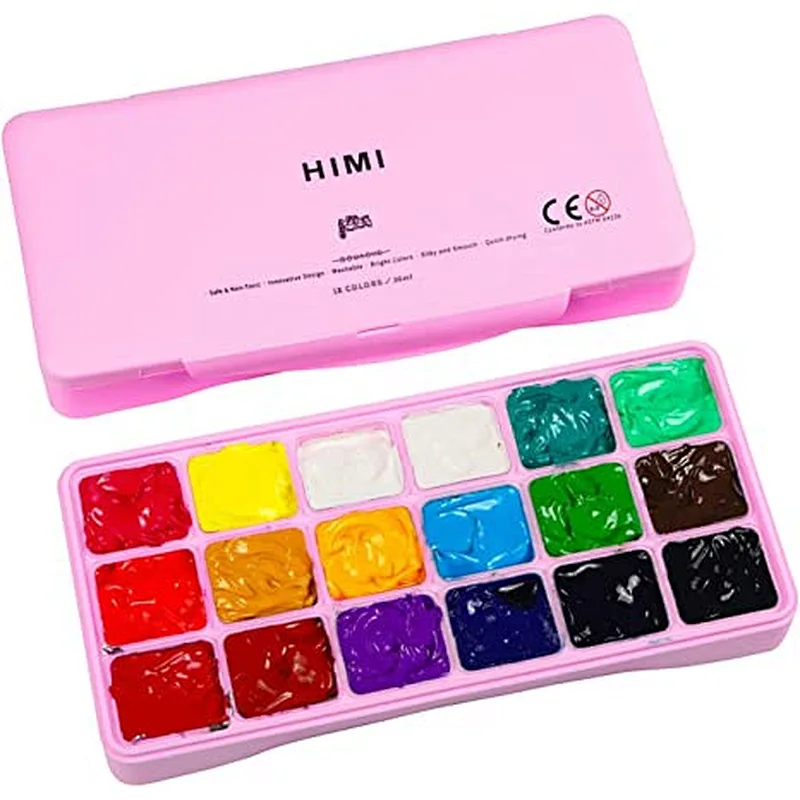 HIMI Gouache-Farbset, 24 lebendige Farben, ungiftige Farben, Jelly-Cup-Design mit Pinsel-Palette, tragbar, reichhaltige Pigmente, 30 ml/Tasse