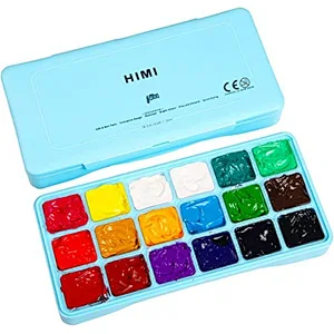 HIMI Gouache Paint Kit 18 Vibrant Colors Non Toxic Paints Jelly Cup Design with Paint Brushes Palette Portable, Rich Pigment, 30ml/Cup