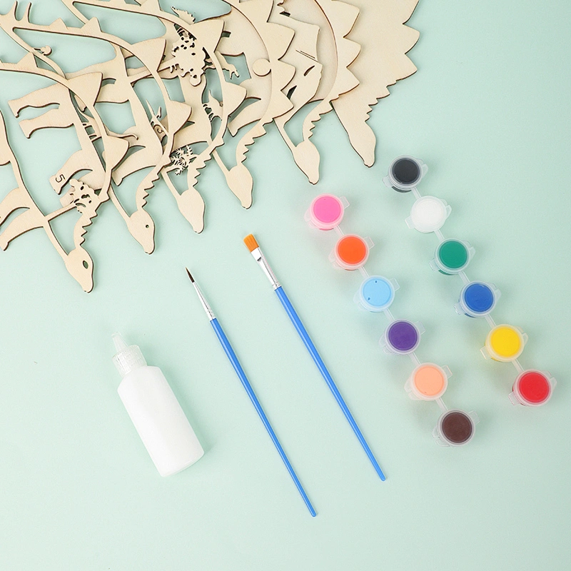 Set Lukis Multi Lapis, 6 Lapis Kayu, 12 Cat Warna, 2 Kuas, 1 GlueFlower