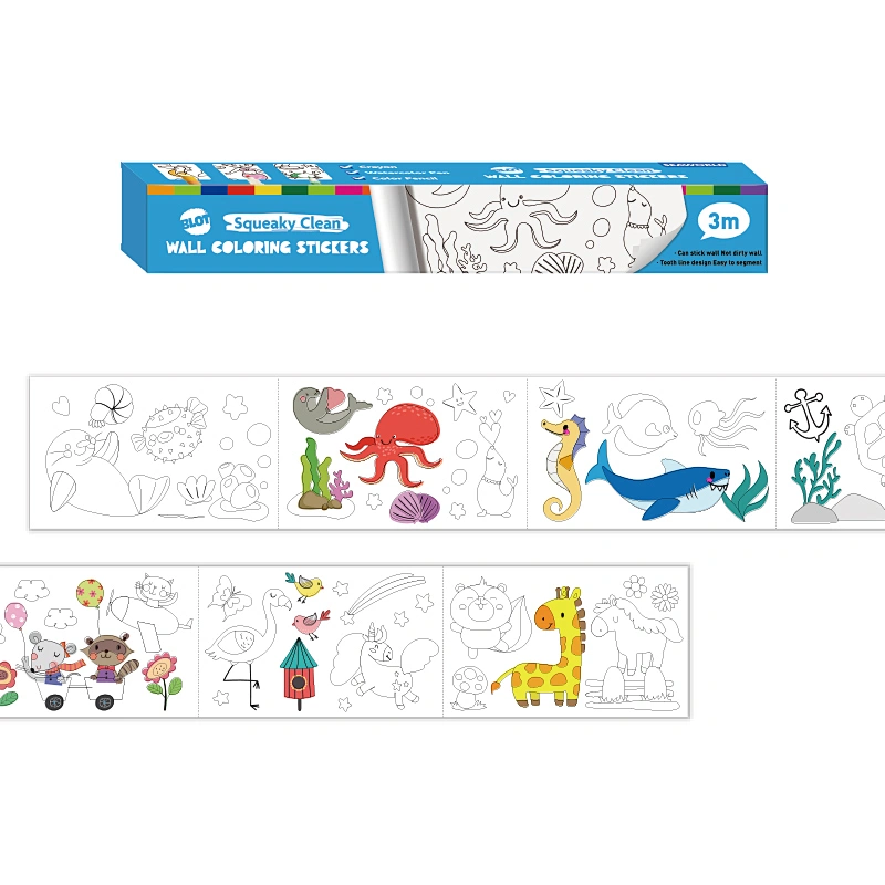Coloring Paper Roll for Kids, Toddler Drawing Paper Roll, Squeaky Clean Sticky Wall Painting Stickers Set, 3M Length