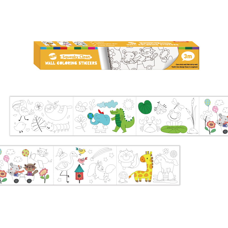 Coloring Paper Roll for Kids, Toddler Drawing Paper Roll, Squeaky Clean Sticky Wall Painting Stickers Set, 3M Length