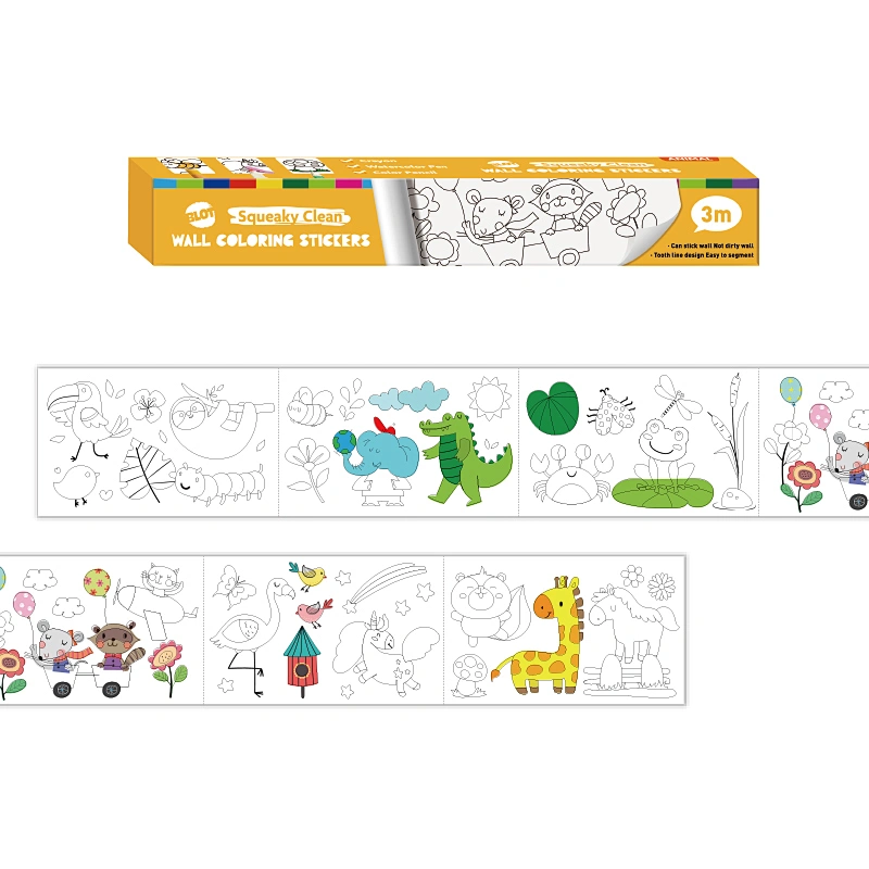 Coloring Paper Roll for Kids, Toddler Drawing Paper Roll, Squeaky Clean Sticky Wall Painting Stickers Set, 3M Length