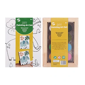 Elephant-theme Pre-Printed Canvas & Paint Art Set, Use as a Photo Frame, 8 Watercolor Paints, 1 Brush,
