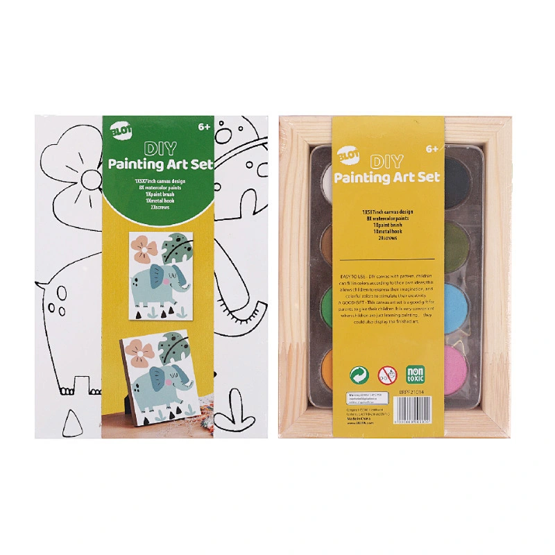 Kanvas Pra-Cetak & Set Seni Lukis, 6 Cat, 1 Kuas, Cat