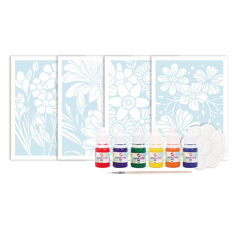Juego de tintas de acuarela de flores, contiene 6 colores vibrantes, 1 pinceles, 1 paleta, 4 hojas