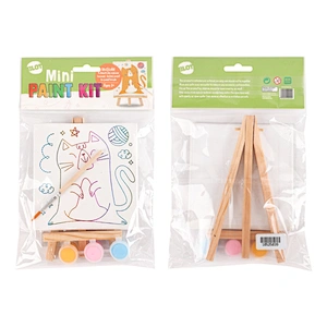 Pre-Printed Mini Canvas & Paint Art Set, 3 Paints, 1 Easel, 1 Brush