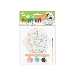Pre-Printed Mini Canvas & Paint Art Set, 3 Paints, 1 Easel, 1 Brush