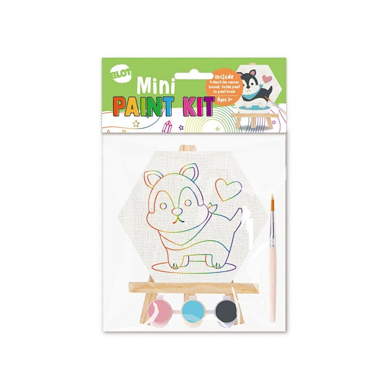 Pre-Printed Mini Canvas & Paint Art Set, 3 Paints, 1 Easel, 1 Brush