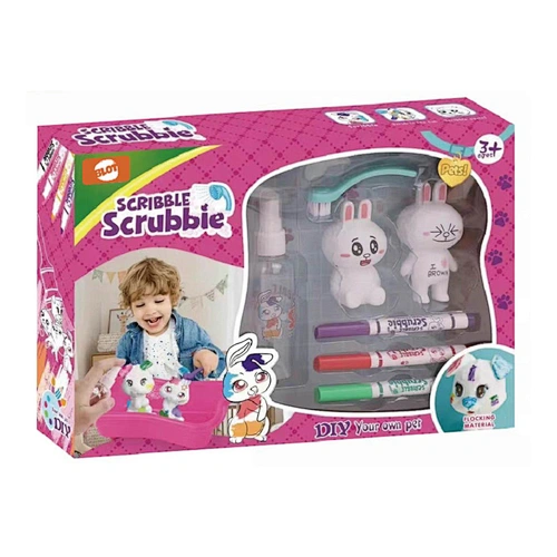 Scribble Scrubbie Pets Tub Set, Colour Your Own Washimal Pets Again and Again, Includes 3 Washable Markers