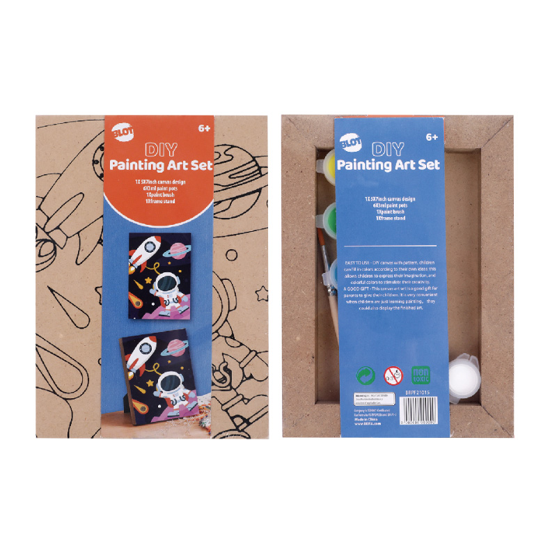 Kanvas Pra-Cetak & Set Seni Lukis, 6 Cat, 1 Kuas, Cat