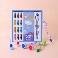 Krayon untuk Anak-Anak, Gelembung Tiup, Segel Rol, Segel Datar, Buku Gambar, 12 Kepala Krayon yang Dapat Diganti