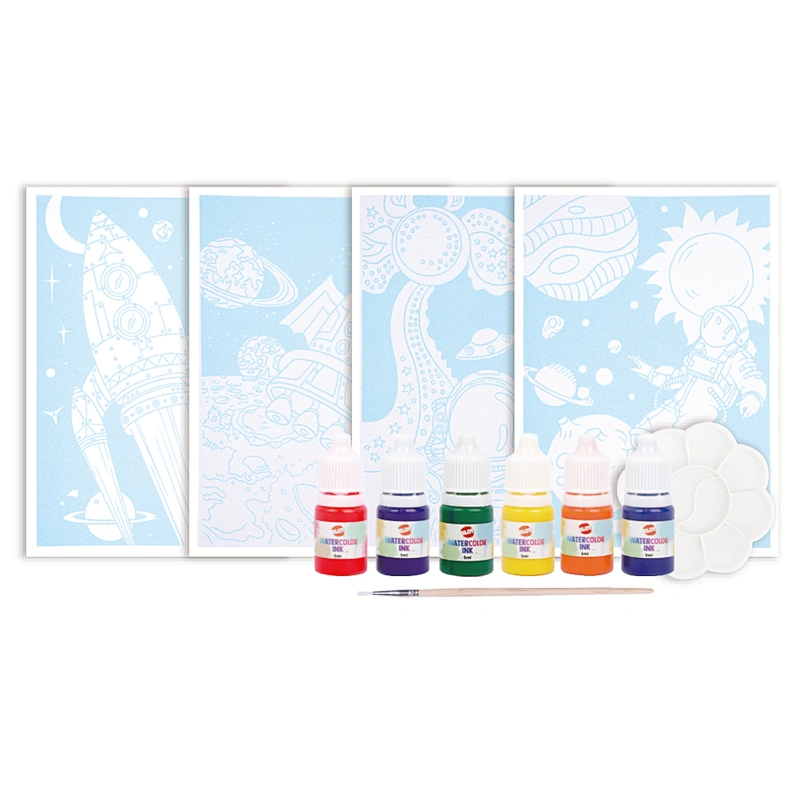 Universe Watercolor Ink Set, Contains 6 Vibrant Colors(5ml), 1 Brushes, 1 Palette, 4 Sheets