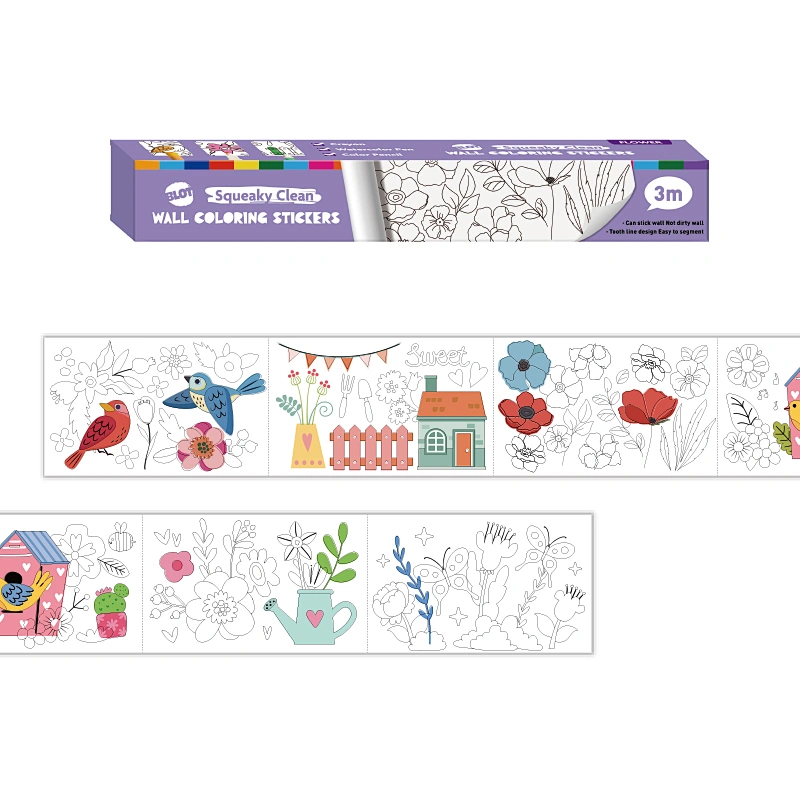 Coloring Paper Roll for Kids, Toddler Drawing Paper Roll, Squeaky Clean Sticky Wall Painting Stickers Set, 3M Length