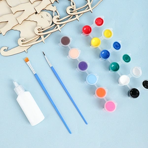 Deer&Elephant Multi-Layer Painting Set, 6 Wooden Layers, 12 Color Paints, 2 Brushes, 1 Glue