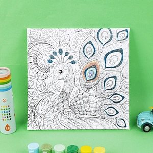 Pre Drawn Stretched Canvas for Painting, Peacock Theme
