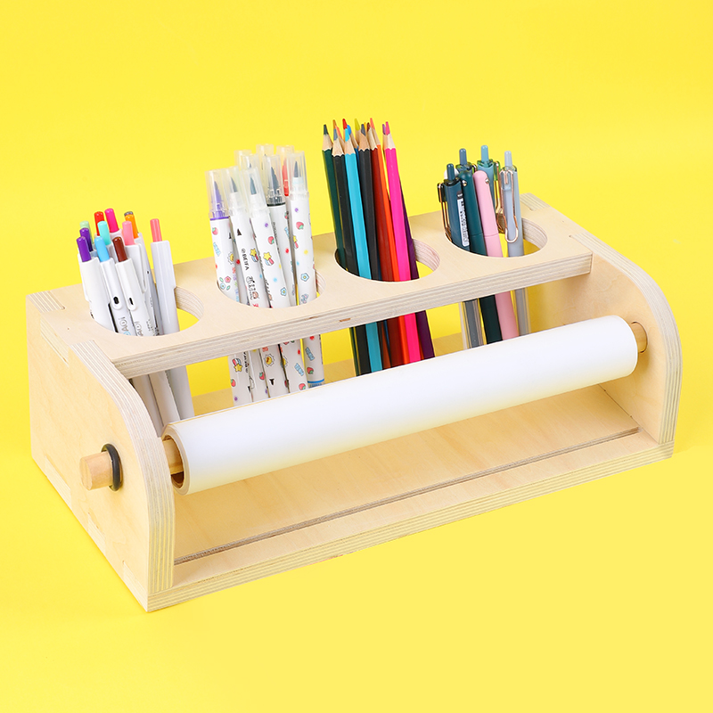Dispensador de rollos de papel de mesa de madera con rollo de papel, caballete de madera maciza de escritorio para dibujar y escribir para niños