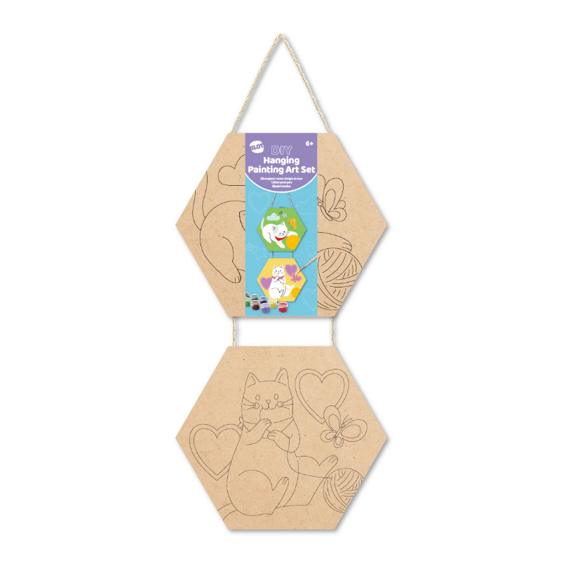 Kanvas Pra-Cetak & Set Seni Lukis, 6 Cat, 1 Kuas, Cat
