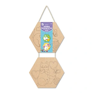 Hexagonal Shaped Hanging Canvas Wall Art Set Including Two Designs with Acrylic Paints, Cat-Themed
