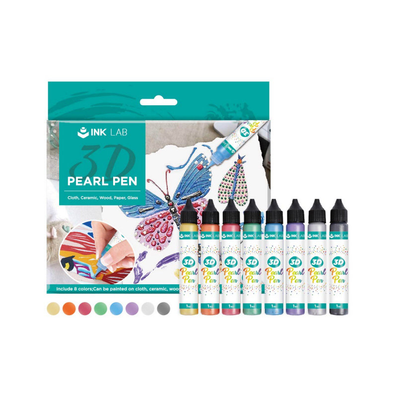 Pintura para tela 3D, 8 colores perlados, botellas de 30 ml