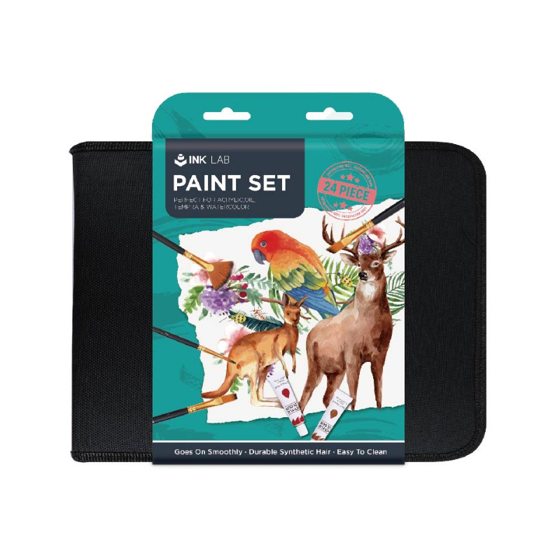 Juego de pinceles de pintura, 12 pinceles de nailon para cabello, con 24 pinturas de color de 0.4 fl oz/tubo y paleta de pintura
