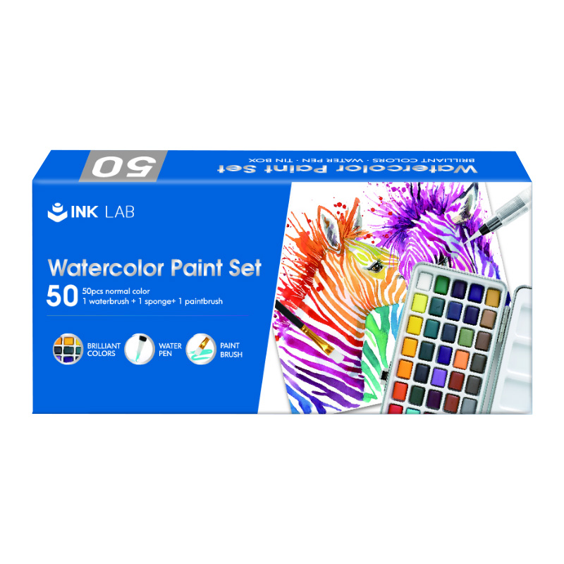 Watercolor Paint Set, 50 Vivid Colour Cube, 1 Brush, 1 Water Brush Pen, 1 Palette, Watercolours Paint Set kit
