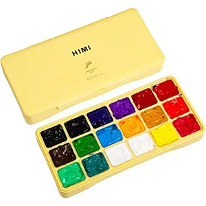 HIMI Gouache Paint Kit 18 Vibrant Colors Non Toxic Paints Jelly Cup Design with Paint Brushes Palette Portable, Rich Pigment, 30ml/Cup