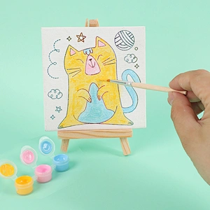Pre-Printed Mini Canvas & Paint Art Set, 3 Paints, 1 Easel, 1 Brush