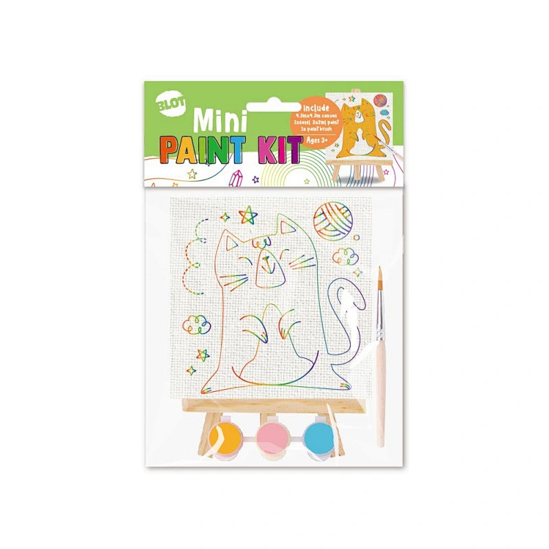 Pre-Printed Mini Canvas & Paint Art Set, 3 Paints, 1 Easel, 1 Brush