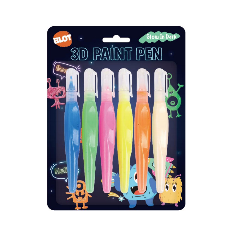 3D Fabric Paint, 6 Glow in Color Paints, for T-Shirt, Textiles, Canvas, Wood