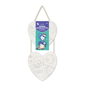 Heart Shaped Hanging Canvas Wall Art Set Including Two Designs with Acrylic Paint, Cat-Themed