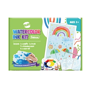 Rainbow Watercolor Ink Set, Contains 6 Vibrant Colors(5ml), 1 Brushes, 1 Palette, 4 Sheets